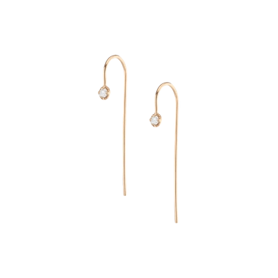 Aurate Long Midi Diamond Hook Earrings In Gold/ White
