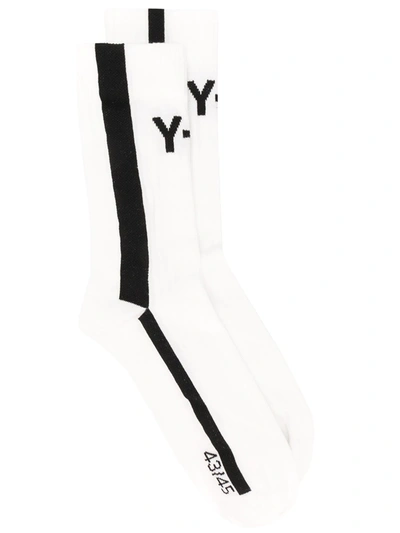 Y-3 Contrasting Stripe Cotton Socks In White