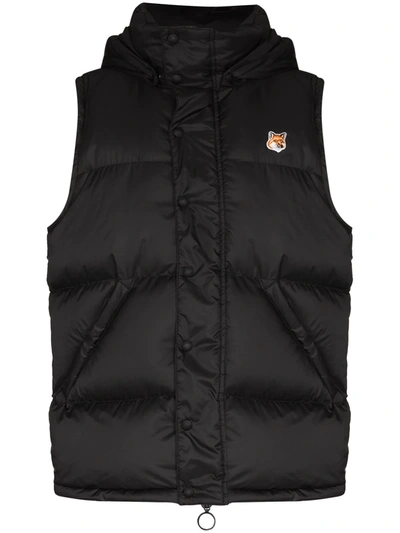 Maison Kitsuné Fox Head Patch Hooded Down Gilet In Black