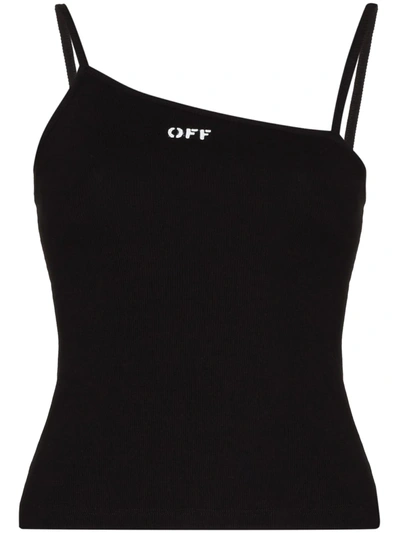 Off-white Logo-print Asymmetric-neck Top In Black