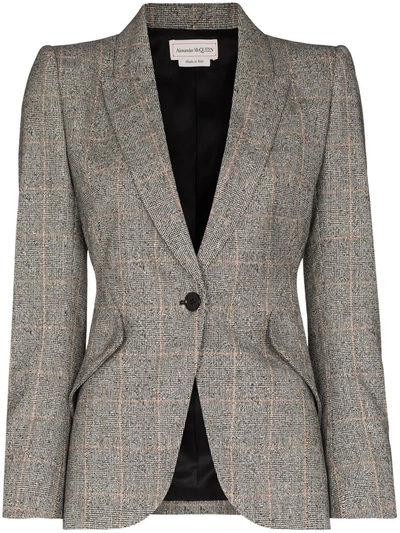 Alexander Mcqueen Check Pattern Single Button Blazer In Grey