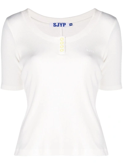 Sjyp Button-front Ribbed Top In White