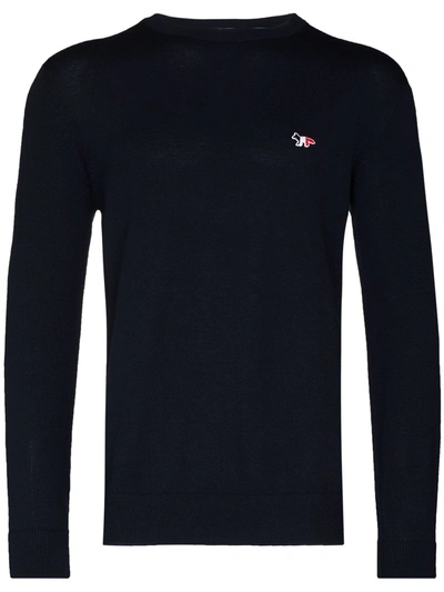 Maison Kitsuné Embroidered Logo Wool Jumper In Blue