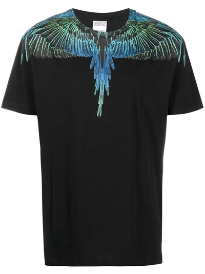 Marcelo Burlon County Of Milan Printed Wings Cotton Jersey T-shirt In Black,light Blue,brown