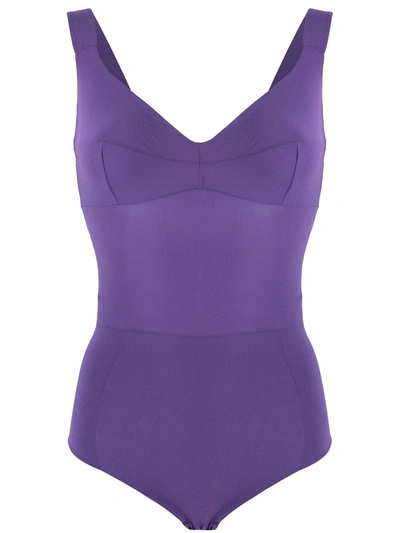 Murmur Grid Fitted Bodysuit In Purple