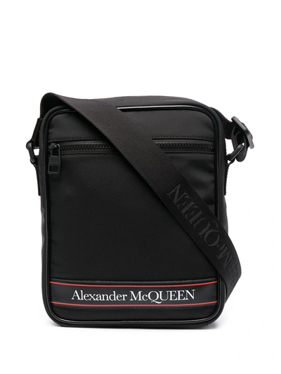 Alexander Mcqueen Medium Logo-tape Messenger Bag In Black