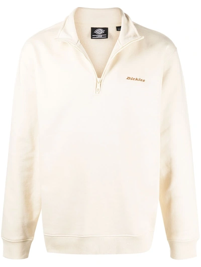 Dickies Construct Logo Embroidered Zip Neck Sweatshirt In Neutrals