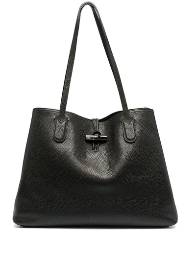 Longchamp Large Roseau Shoulder Bag In Black