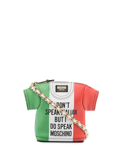 Moschino Italian Slogan T-shirt Leather Shoulder Bag In Red