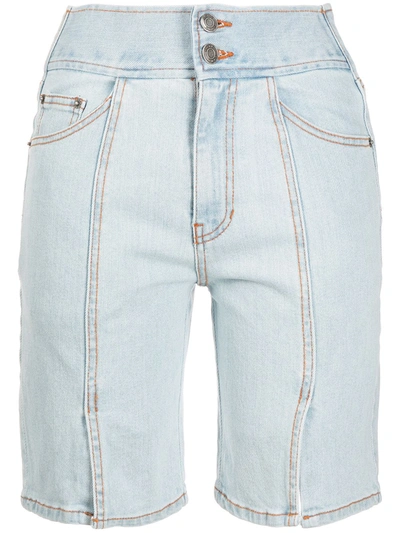 Sjyp Front Slit Denim Shorts In Blue