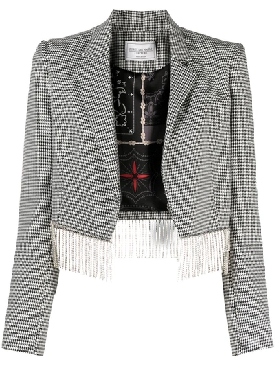 Forte Dei Marmi Couture Houndstooth Patterned Fringed Blazer In Black
