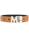 Mcm Visetos Cognac Claus Flat M Reversible Belt In Brown