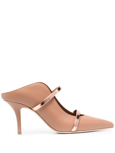 Malone Souliers Maureen 85 Nappa And Patent Leather Mules In Beige