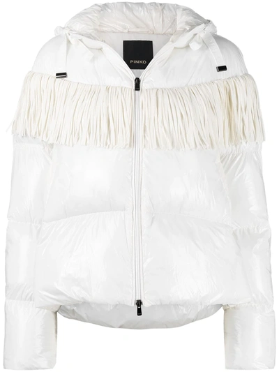 Pinko Padded Fringe Detail Jacket In White