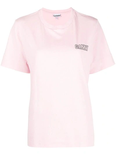 Ganni Logo-print Short-sleeve Recycled T-shirt In Pink