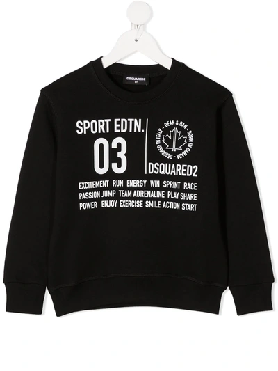 Dsquared2 Kids' Slogan Print Crew Neck Sweatshirt In Black