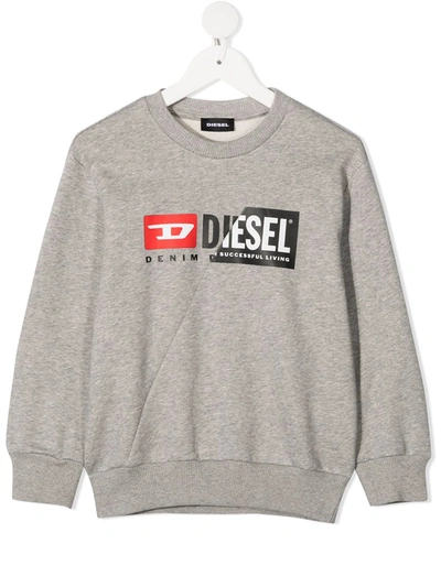 Diesel Teen Double Logo Print Sweatshirt In Grey