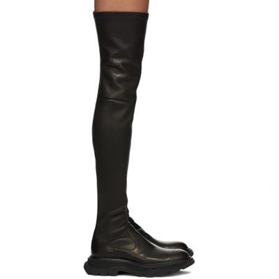Alexander Mcqueen Leather Exaggerated-sole Over-the-knee Boots In Black