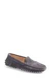 Tod's Gommino Penny Bar Driving Shoes In Grey Suede