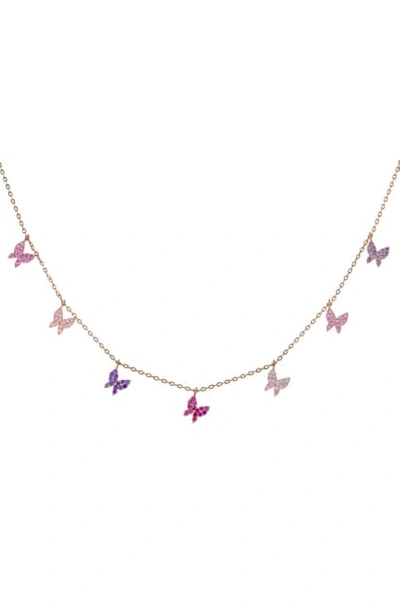 Adinas Jewels Pave Butterfly Station Necklace In Multi-color