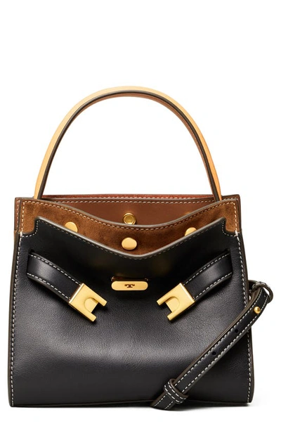 Tory Burch Lee Radziwill Petite Leather Double Bag In Black