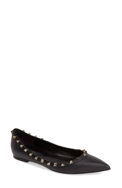 Valentino Garavani Rockstud Pointed Toe Flat In Black