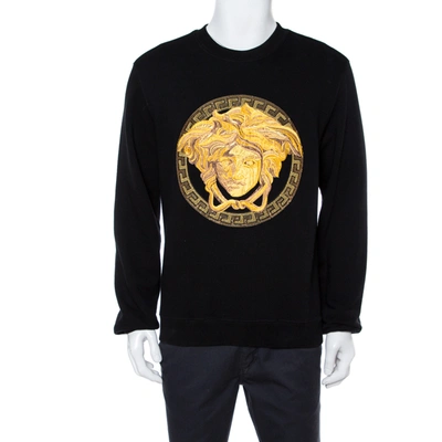 Pre-owned Versace Black Cotton Medusa Embroidered Sweatshirt L