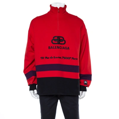 Pre-owned Balenciaga Red Cotton Logo Embroidered Sweatshirt M