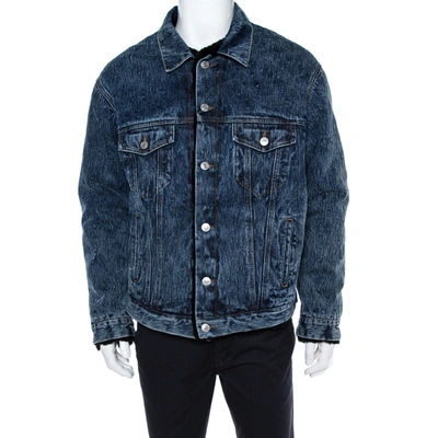 Pre-owned Balenciaga Blue Denim Faux Shearling Lined Oversized Jacket S