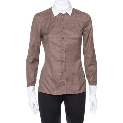 Pre-owned Gucci Brown Cotton Contrast Collar Long Sleeve Shirt S