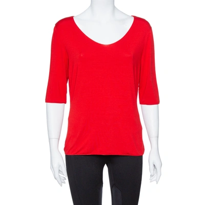 Pre-owned Armani Collezioni Red Cotton Jersey V Neck T-shirt L