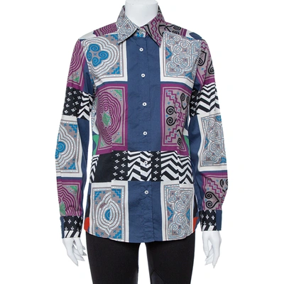 Pre-owned Etro Multicolor Patchwork Print Cotton Button Front Shirt L