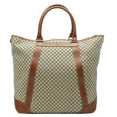 Pre-owned Gucci Brown Diamante Canvas Open Tote Bag In Beige