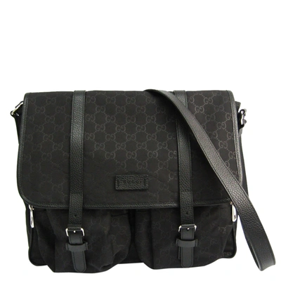 Pre-owned Gucci Ssima Crystal Coated Canvas Diaper Messenger Bag In Black