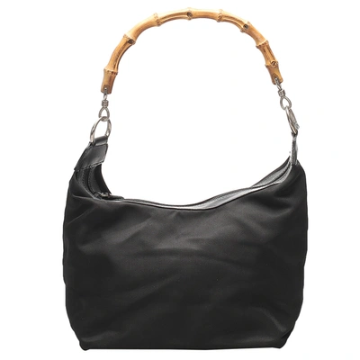 Pre-owned Gucci Black Nylon Bamboo Hobo Bag