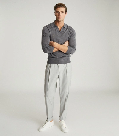 Reiss Merino Wool Open Collar Polo Shirt In Grey