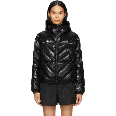 Moncler Brouel Chevron Nylon Laque Down Quilted Jacket With Attached Hood In Black