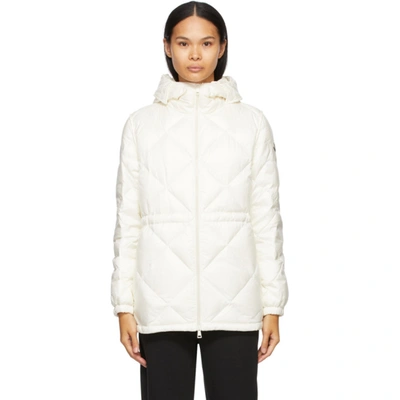 Moncler Sargas Belted Water Resistant Down Puffer Coat In White