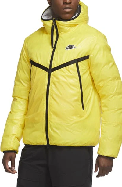 Nike Sportswear Windrunner Repel Hooded Puffer Jacket In Speed Yellow/white/black/black