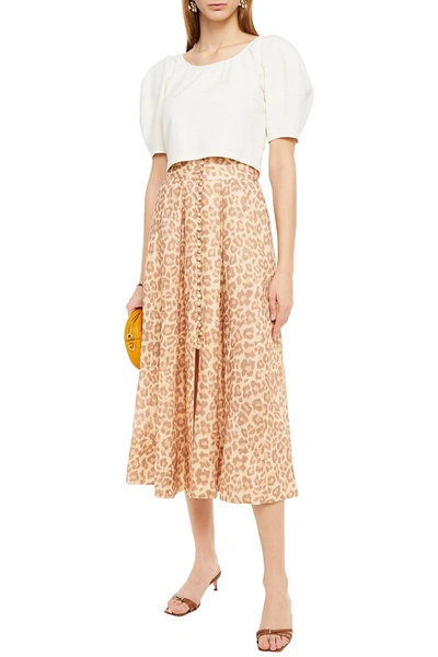 Zimmermann Kirra Leopard-print Linen Midi Skirt In Animal Print