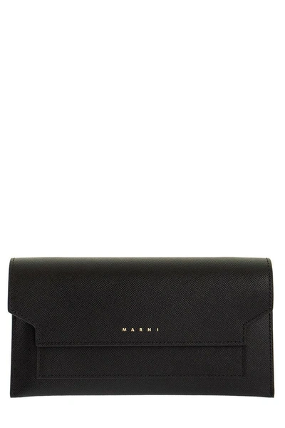 Marni Bellows Wallet In Saffiano Leather In Black