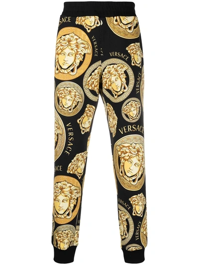 Versace Medusa Logo印花运动裤 In Black,gold