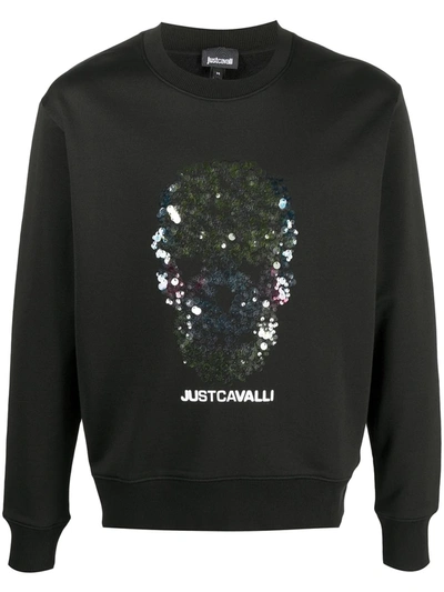 Just Cavalli Sequin Skull Sweatshirt In Black