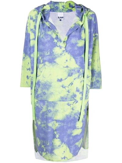 Sjyp Tie-dye Print Hooded Dress In Green