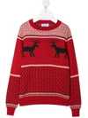 Siola Teen Reindeer-motif Intarsia-knit Jumper In Red