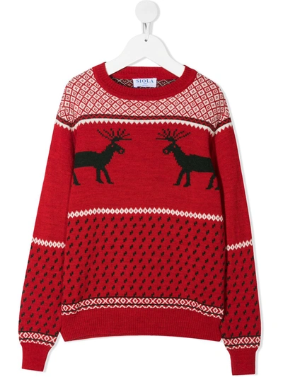 Siola Teen Reindeer-motif Intarsia-knit Jumper In Red