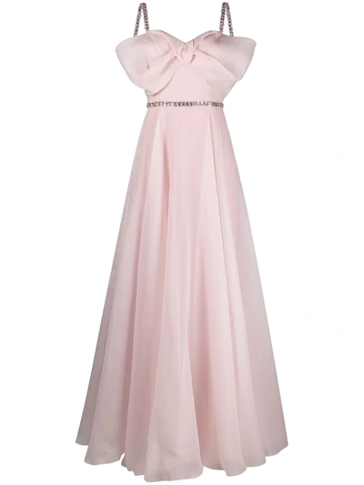 Jenny Packham Bow-embellished Flared Gown In Pink