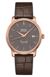 MIDO BARONCELLI HERITAGE AUTOMATIC CROC EMBOSSED LEATHER STRAP WATCH, 39MM,M0274073608000
