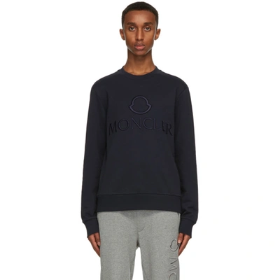 Moncler Navy Logo Outline Embroidered Sweatshirt In Blue