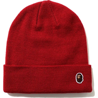 Pre-owned Bape Ape Head One Point Knit Cap (fw20) Red